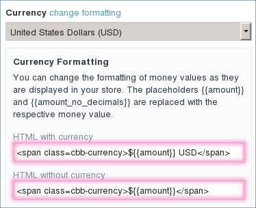 Currency formatting configuration